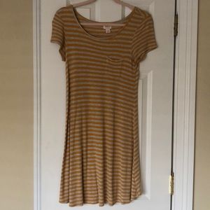 Mustard and Grey Striped T-Shirt Dress
